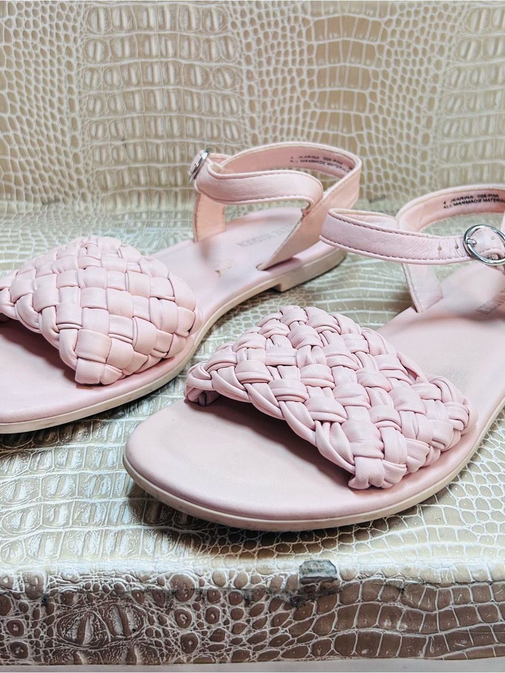 Steve Madden Girls' Braided Pink Ankle-Strap Sandals